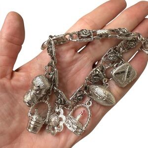 Vintage Sarah Coventry Silver-Tone Charm Bracelet  silver tone 1960s
